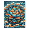 Vibrant Teal and Orange Lotus Mandala Rug