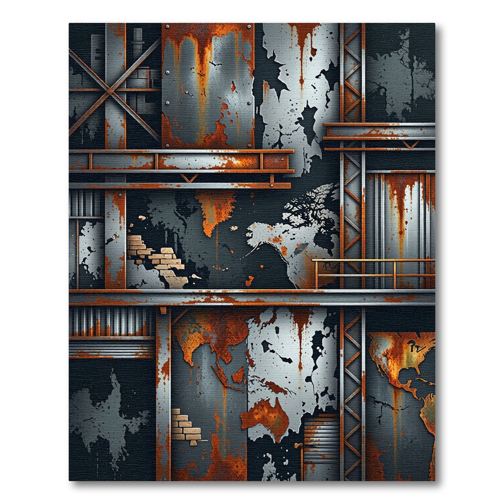 Industrial Rusty Grungy Distressed World Map Rug