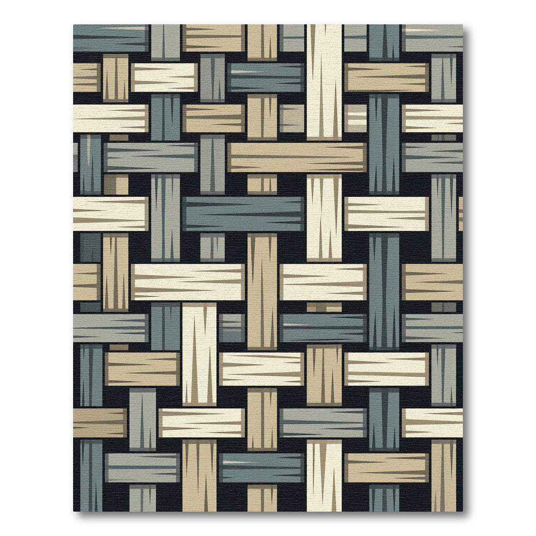 Modern Woven Basketry Beige and Blue Rug