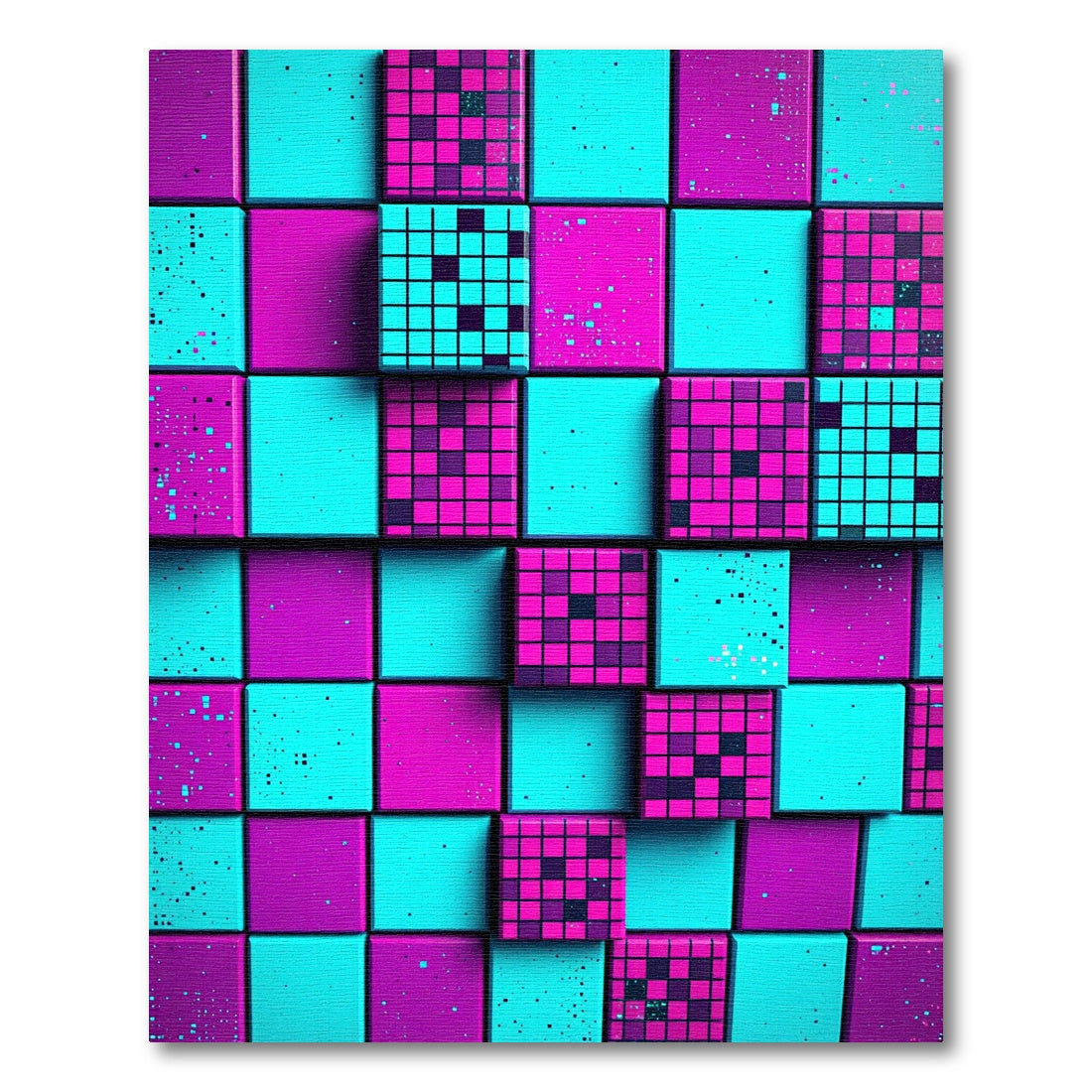 Neon Pixel Grid Abstract Mosaic Rug