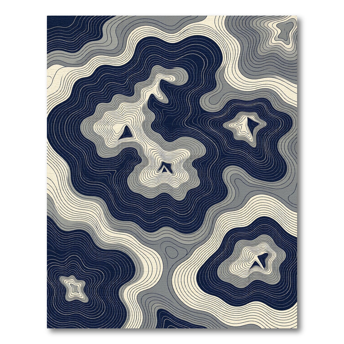 Abstract Navy and Cream Topographic Lines Rug