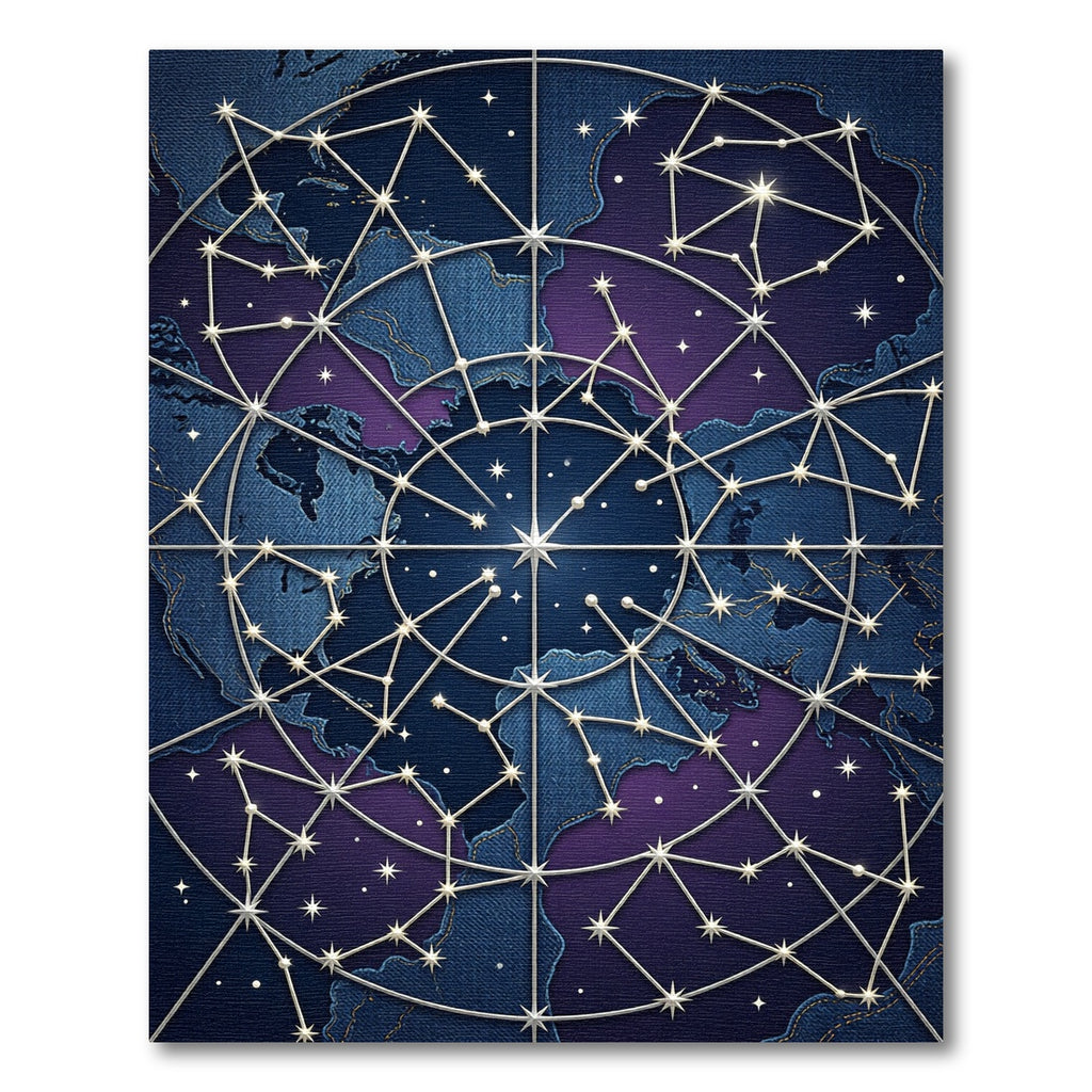 Celestial Indigo Constellation Geometric Map Rug