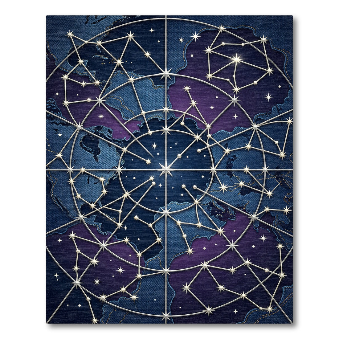 Celestial Indigo Constellation Geometric Map Rug