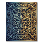 Golden and Azure Ornate Baroque Scroll Rug