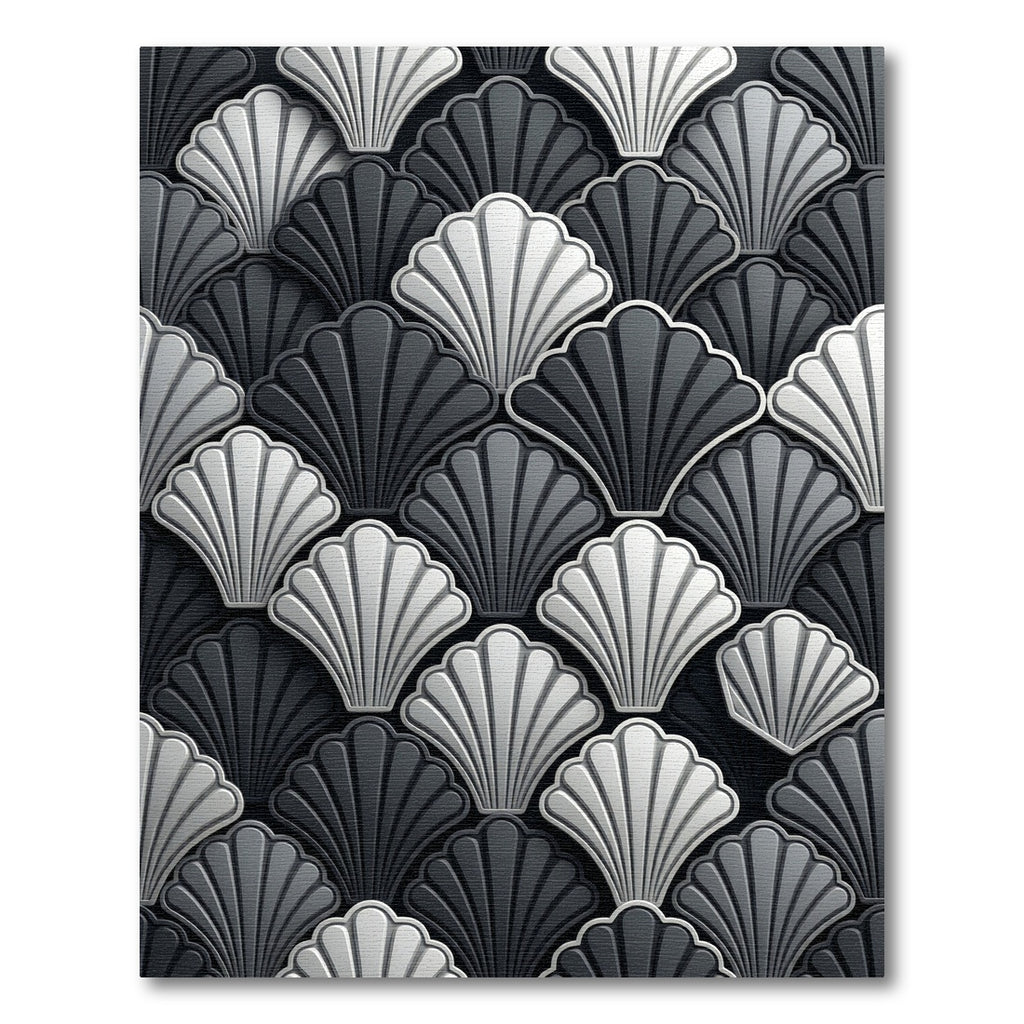 Sophisticated Monochrome Scalloped Art Deco Shell Rug