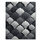 Sophisticated Monochrome Scalloped Art Deco Shell Rug