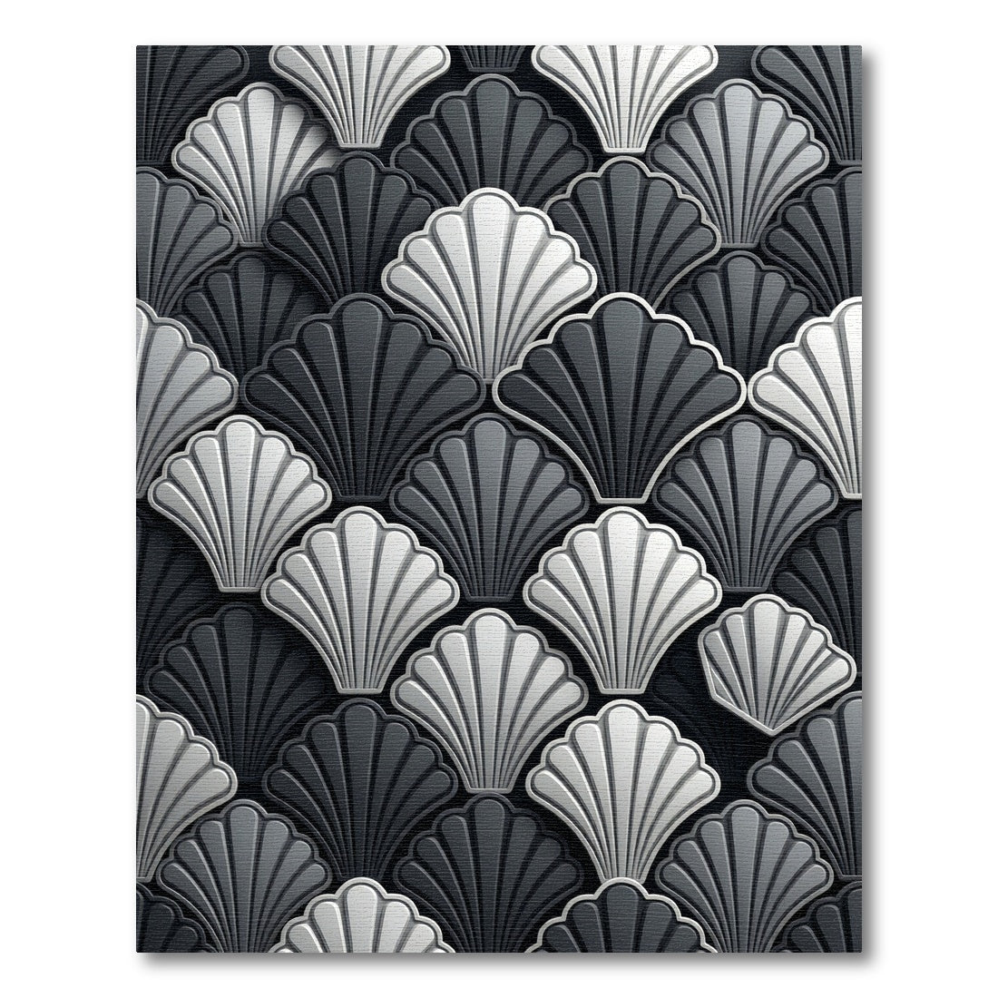 Sophisticated Monochrome Scalloped Art Deco Shell Rug