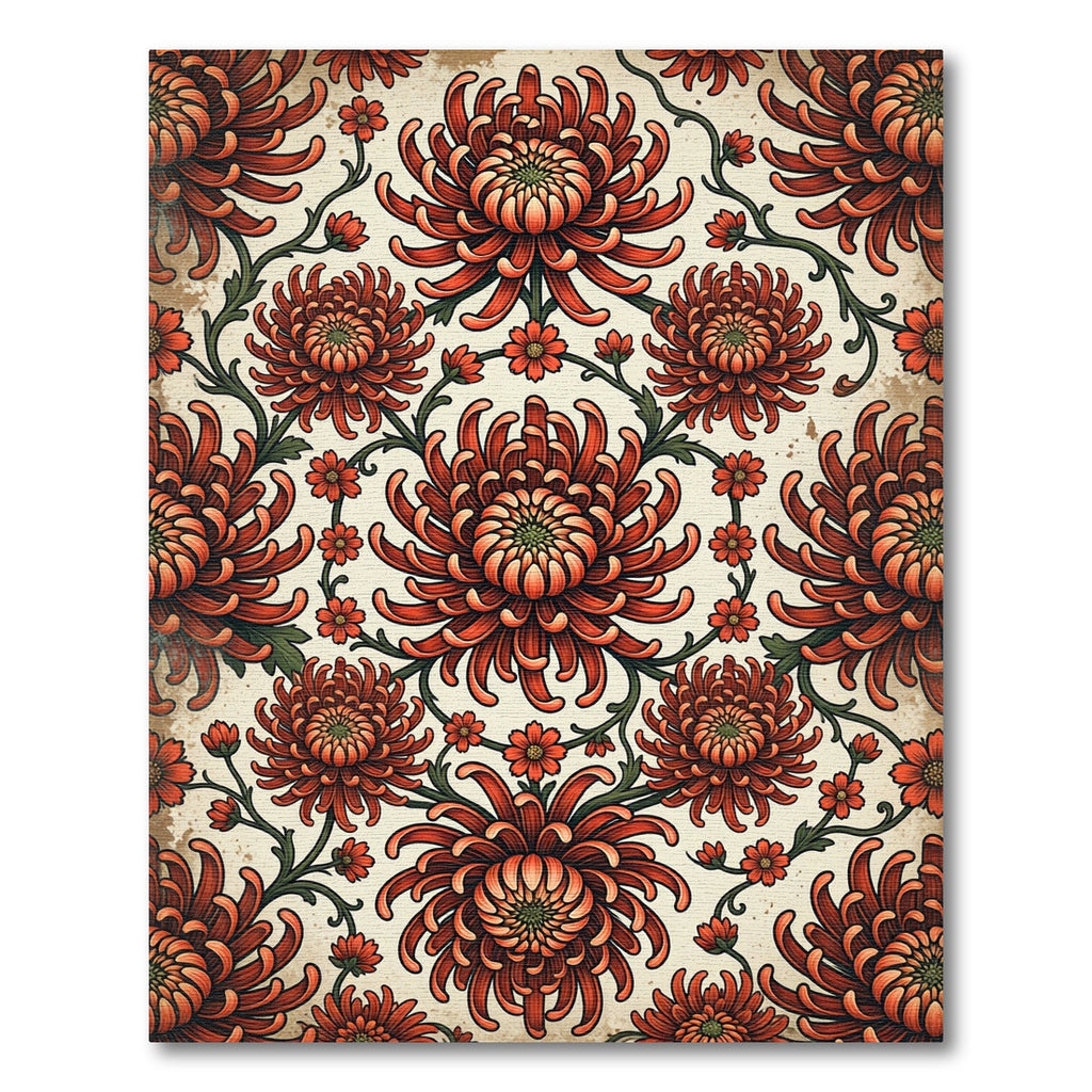 Crimson Chrysanthemum Floral Garland Rug