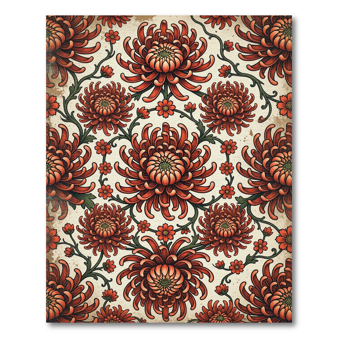 Crimson Chrysanthemum Floral Garland Rug