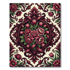 Elegant Burgundy Rose Floral Medallion Rug