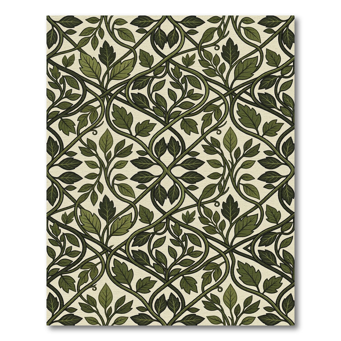 Elegant Olive Green Intertwined Leaf Vine Rug
