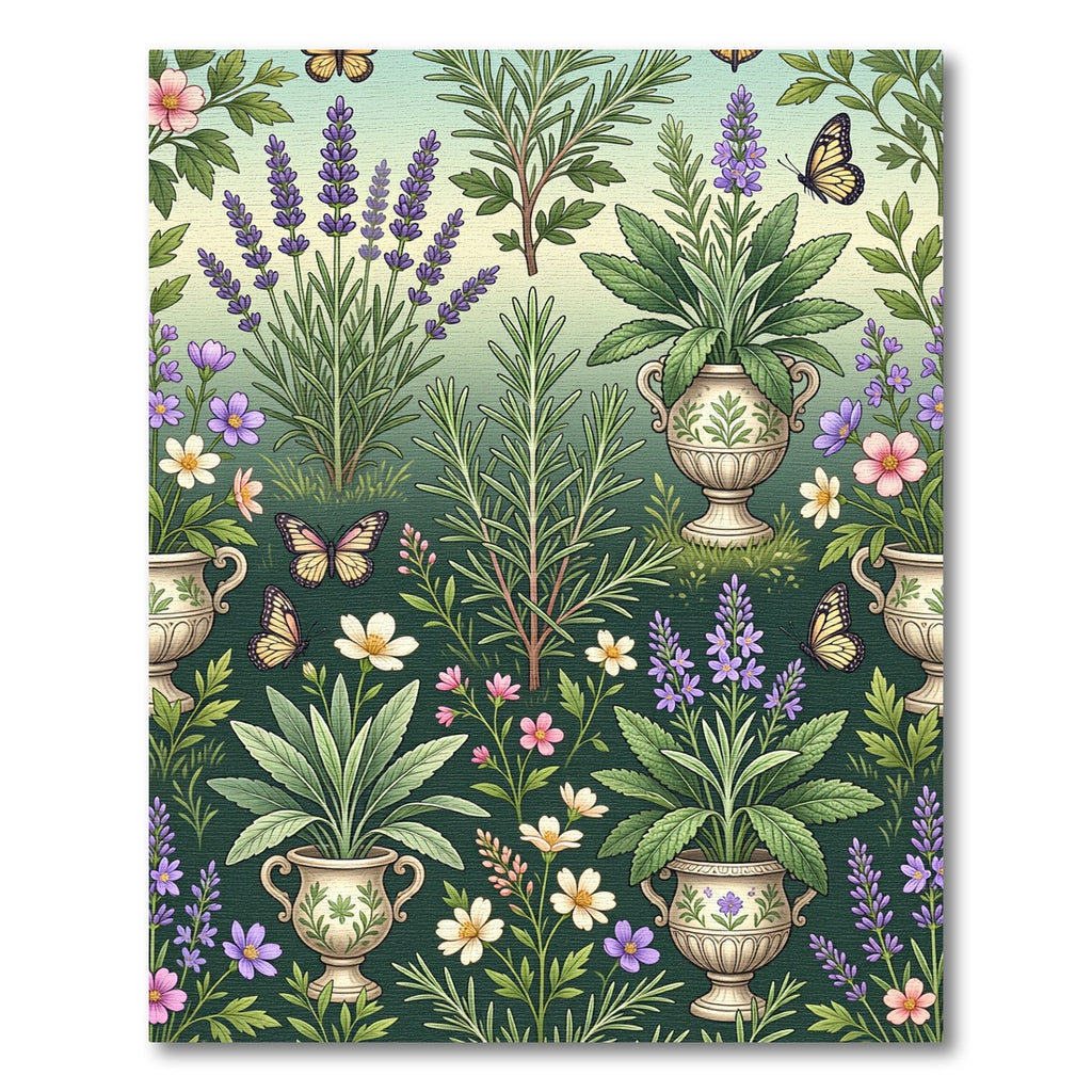 Lavender Rosemary Botanical Garden Butterflies Rug