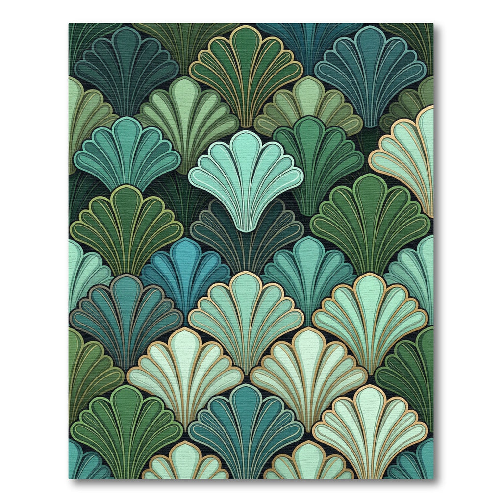 Art Deco Teal Green Fan Arrangement Rug