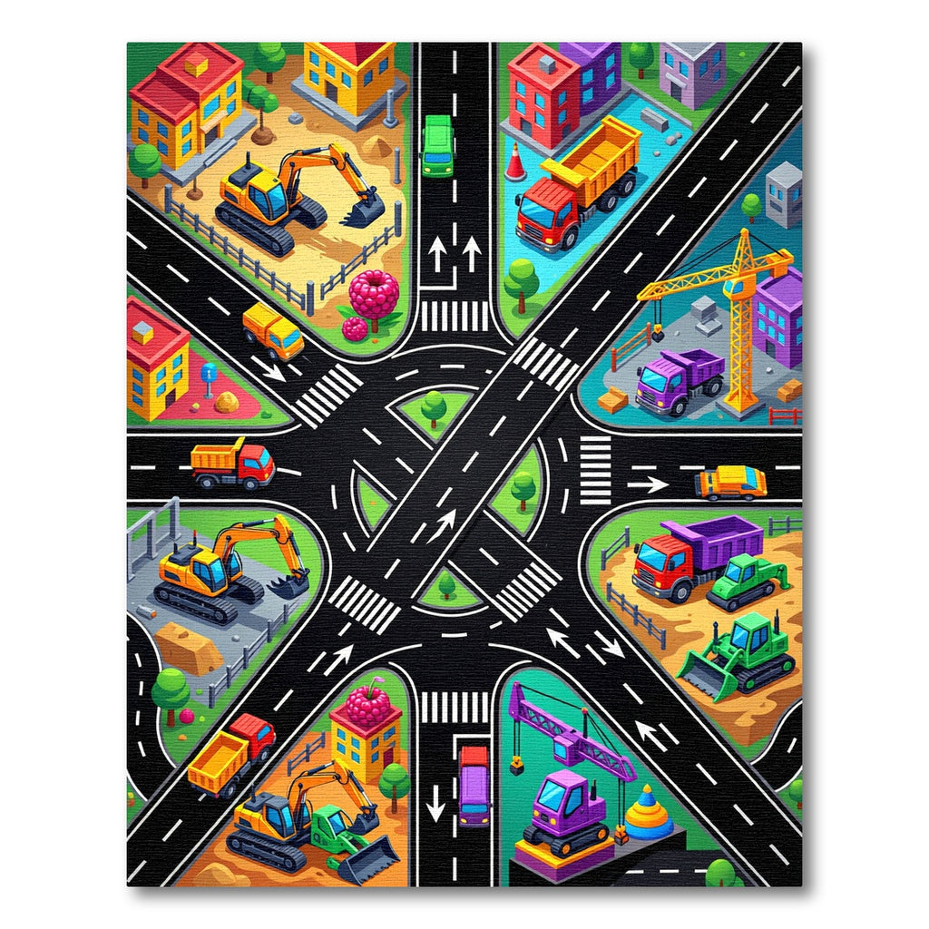 Colorful City Construction Road Play Rug