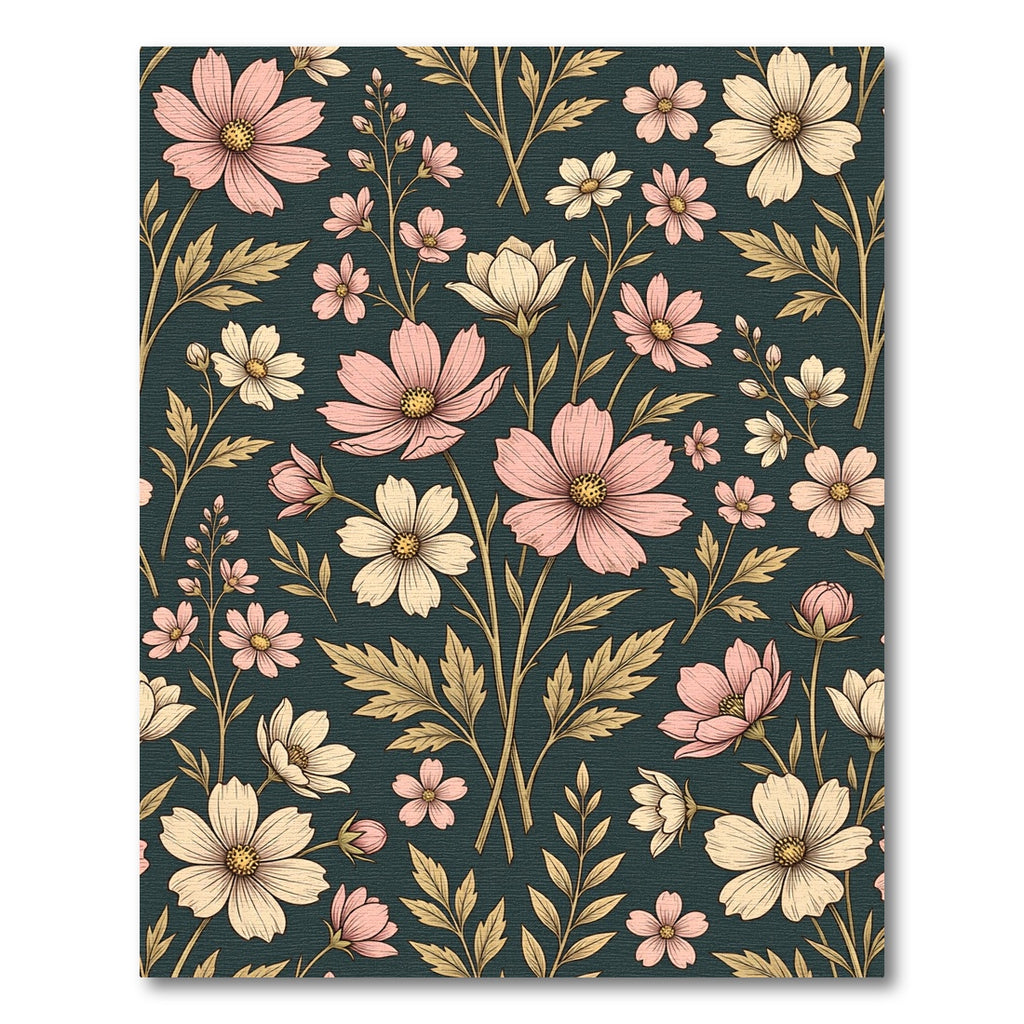 Vintage Pastel Floral Dark Botanical Rug