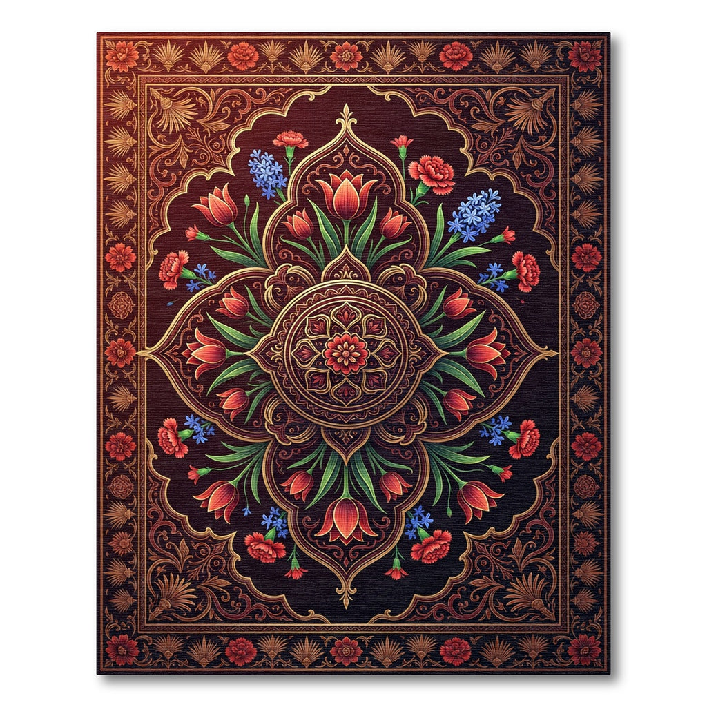 Crimson Red Floral Medallion Aubergine Rug