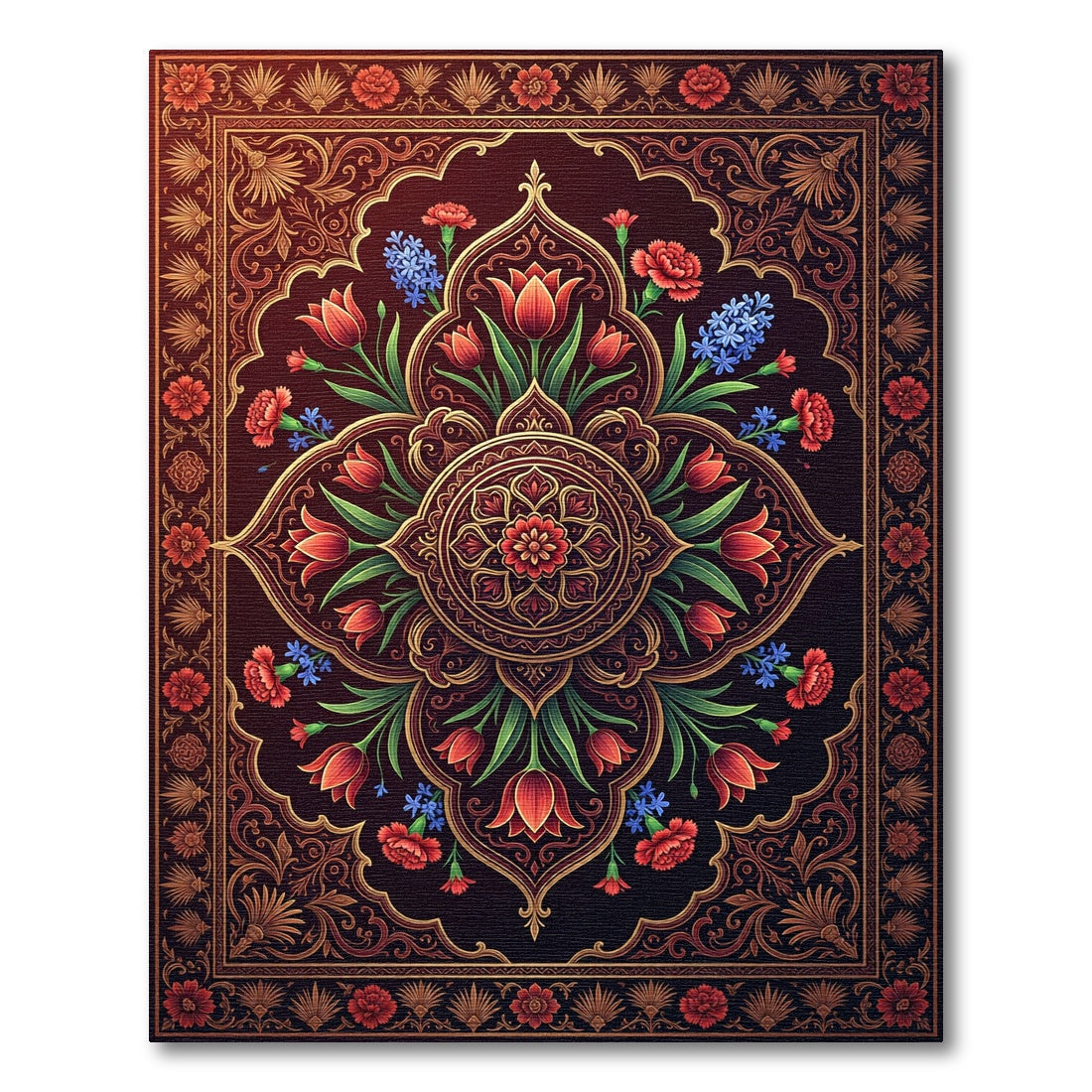 Crimson Red Floral Medallion Aubergine Rug