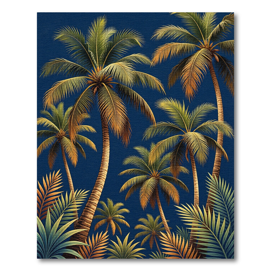 Tropical Palm Grove Navy Blue Rug