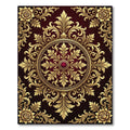 Luxurious Gold Filigree Crimson Floral Medallion Rug
