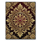 Luxurious Gold Filigree Crimson Floral Medallion Rug