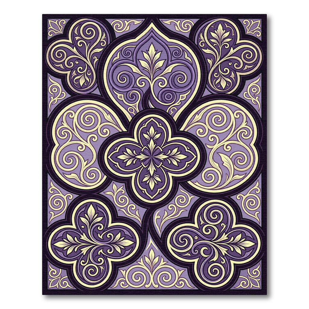 Ornate Purple Yellow Floral Swirls Rug