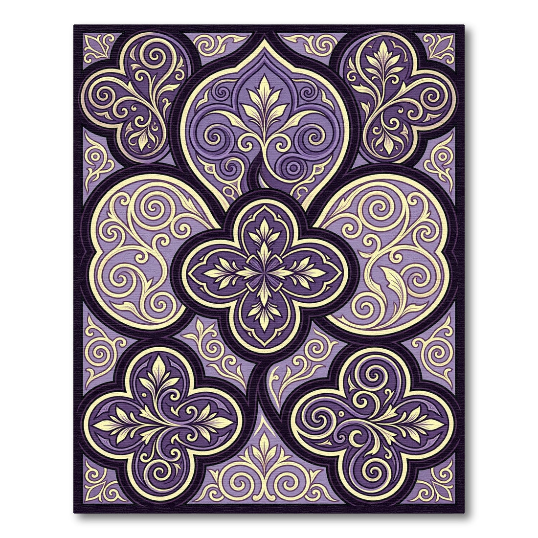 Ornate Purple Yellow Floral Swirls Rug