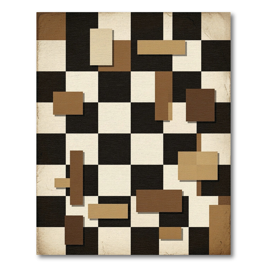 Brown Cream Checkerboard Geometric Rectangles Rug