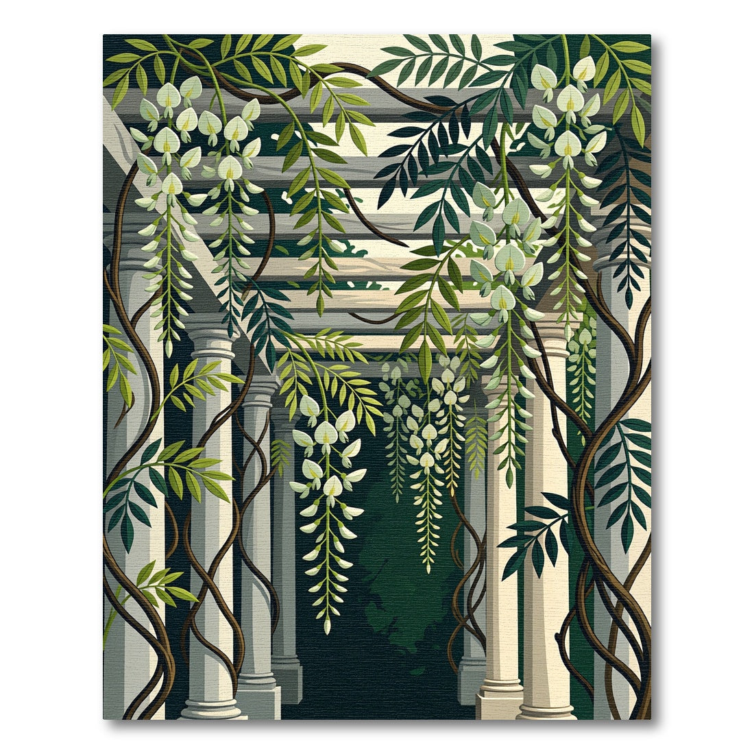 Elegant Cream Wisteria Trellis Illustration Rug