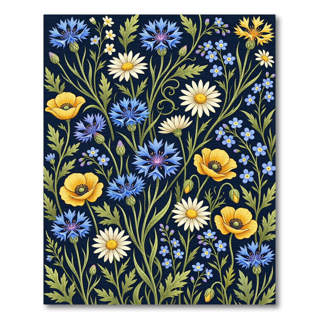 Vibrant Navy Cornflower Meadow Floral Rug