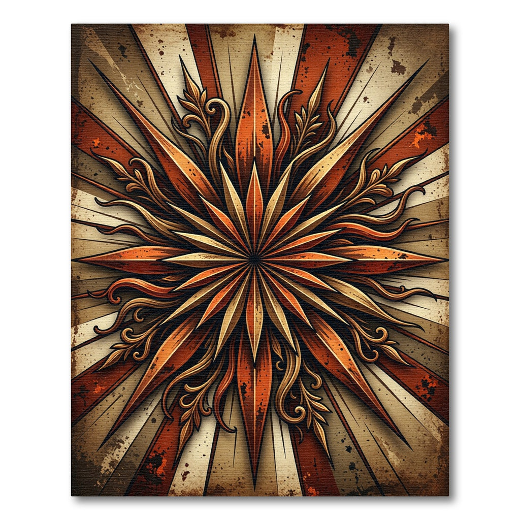 Rustic Copper Sunburst Medallion Rug