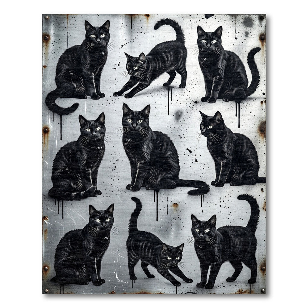 Nine Black Cat Court Composition Rug