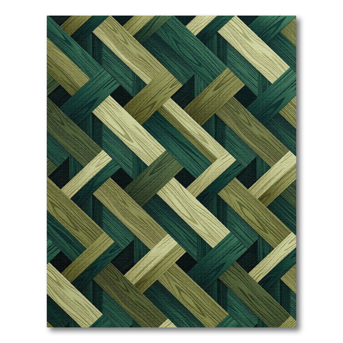 Green Wood Plank Weave Rug