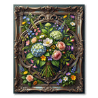 Ornate Framed Floral Bouquet Oil Painting Rug