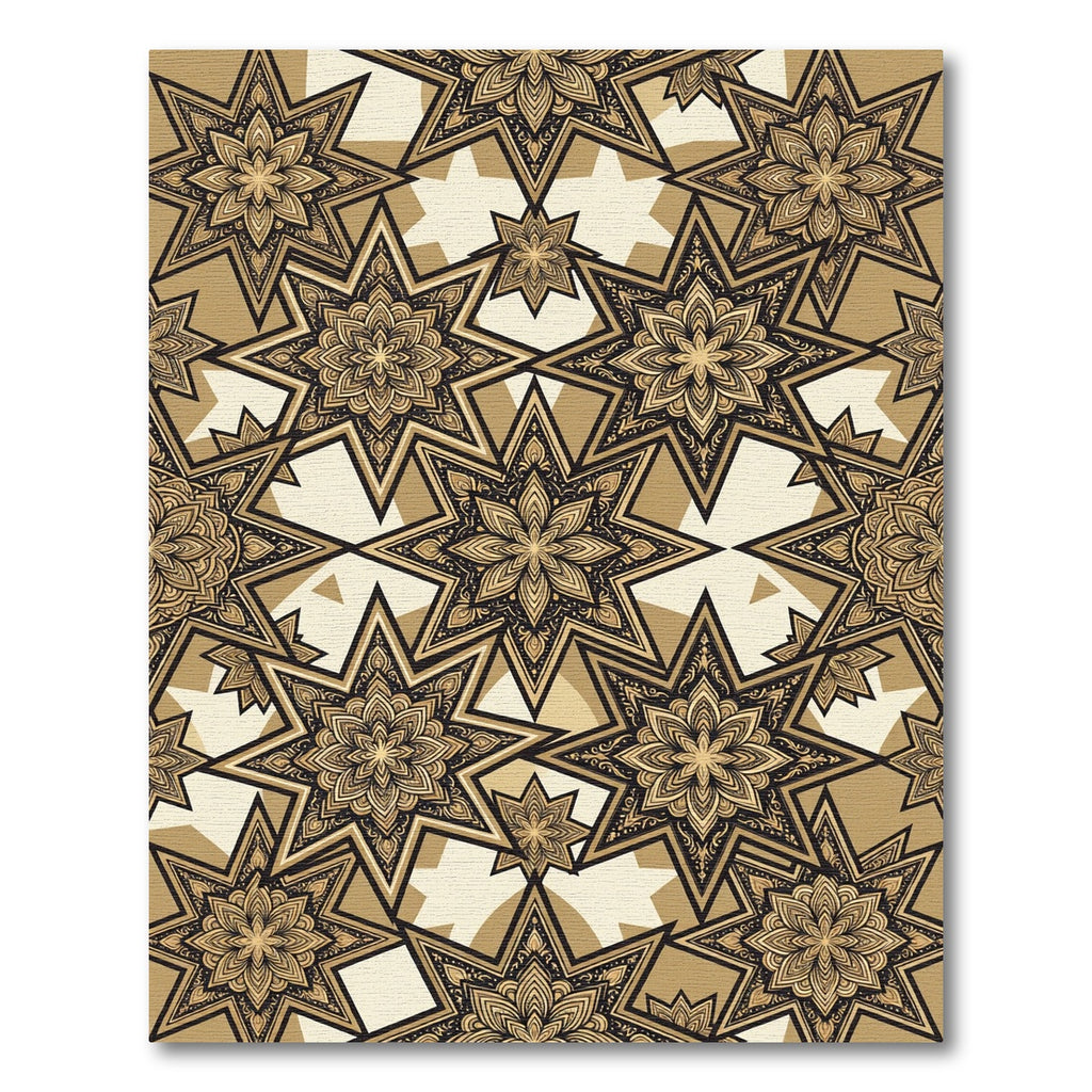 Intricate Golden Star Mandala Rug
