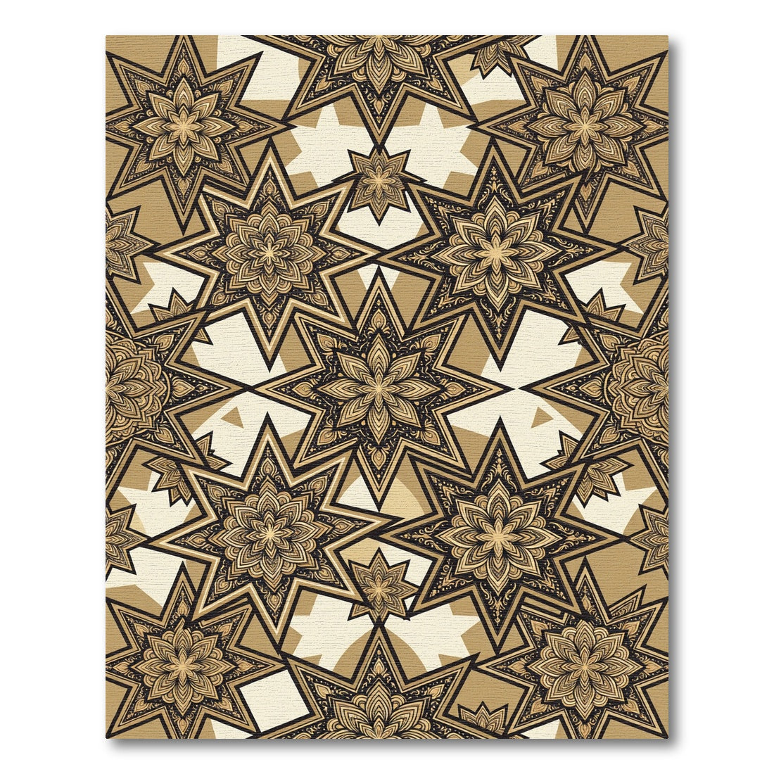 Intricate Golden Star Mandala Rug