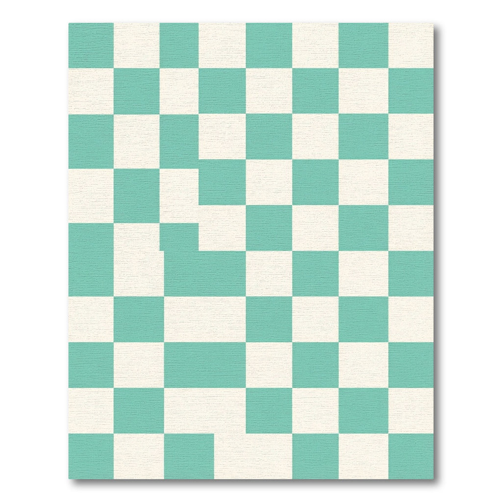 Teal and Cream Checkered Squares Rug