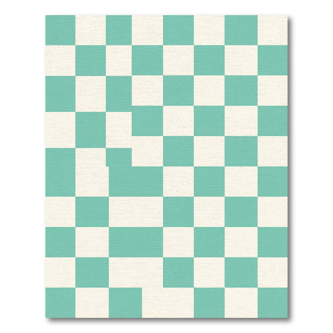 Teal and Cream Checkered Squares Rug