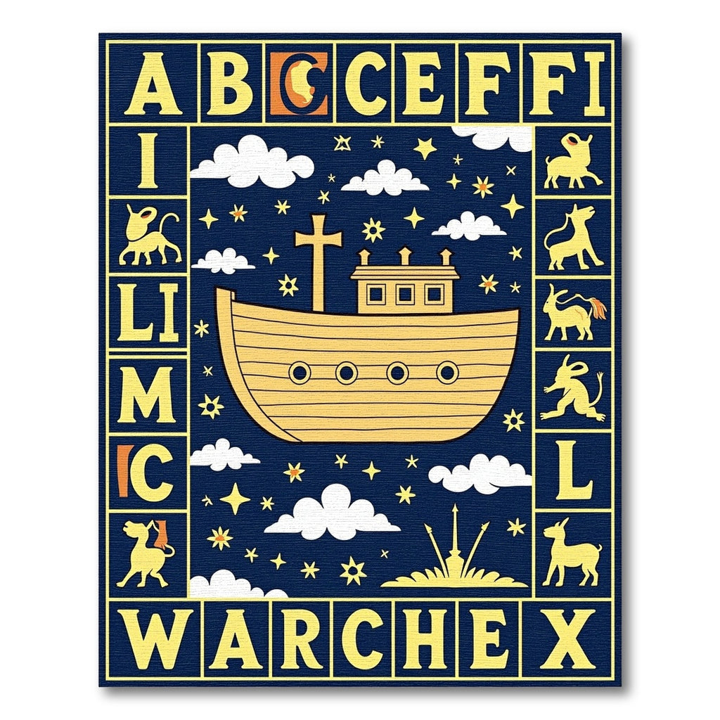 Golden Ship Noah's Ark Alphabet Scene Rug