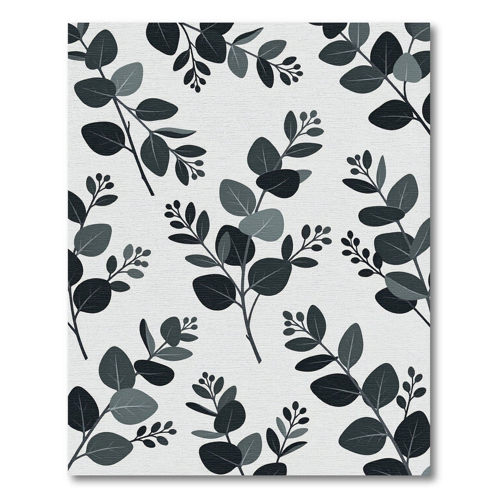 Minimalist Monochrome Eucalyptus Leaf Branch Rug