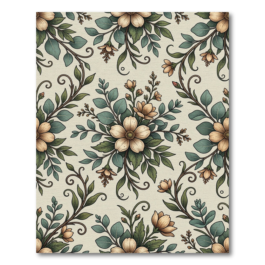 Elegant Sage Cream Botanical Floral Bloom Rug