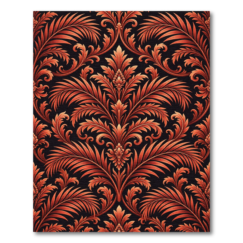 Crimson Vine Scroll Damask Rug