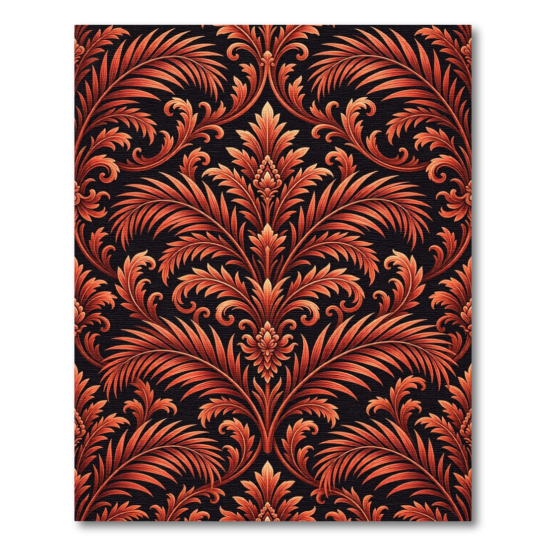 Crimson Vine Scroll Damask Rug