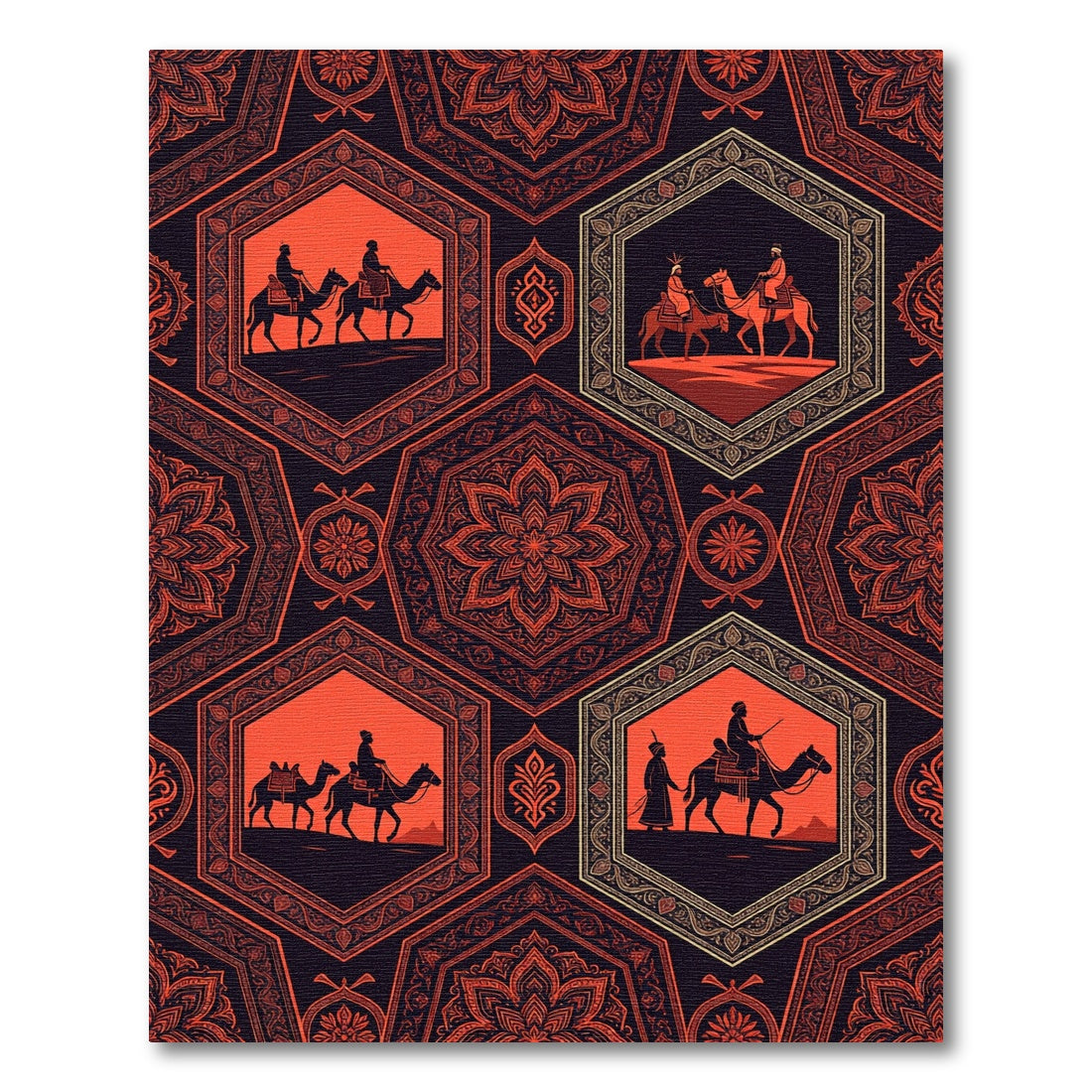 Crimson Hexagon Camel Caravan Medallion Rug