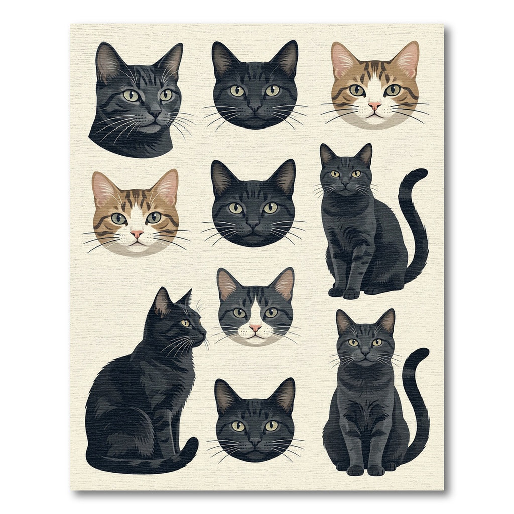 Captivating Charcoal and Brown Feline Faces Rug