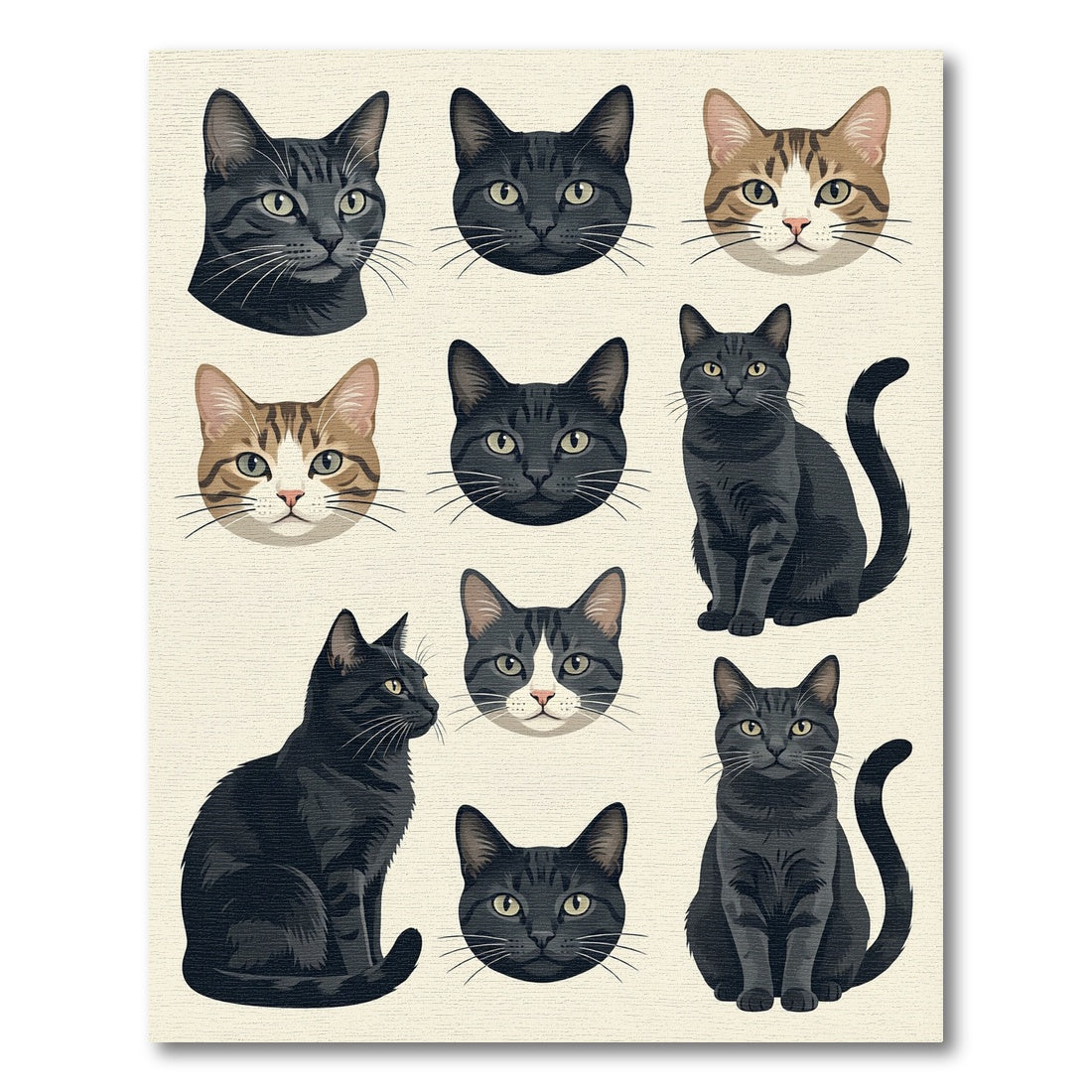 Captivating Charcoal and Brown Feline Faces Rug