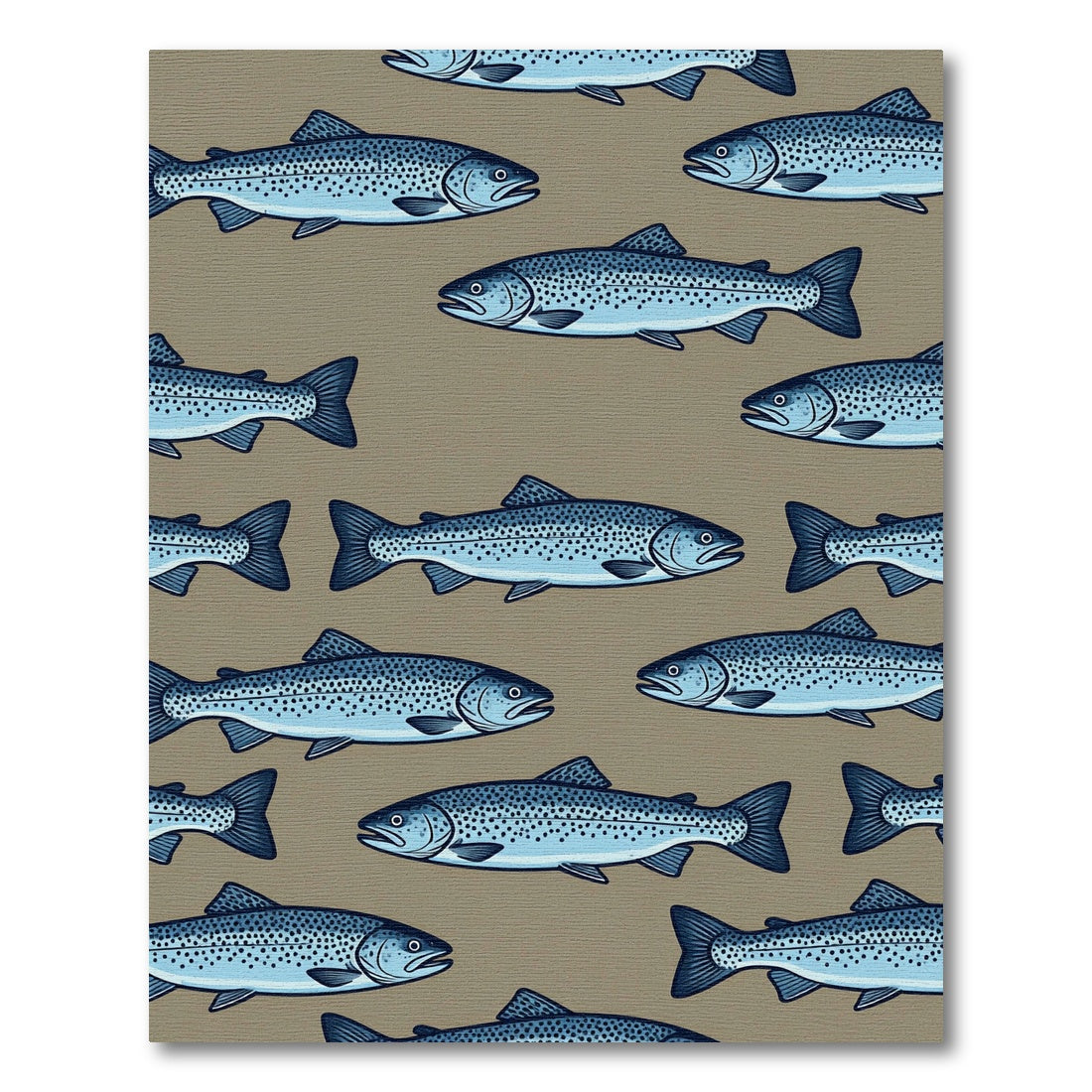 Sophisticated Blue Salmon School Illustration Rug