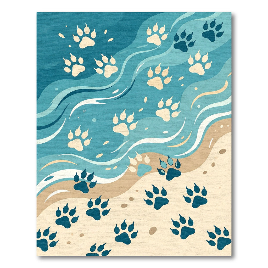 Coastal Blue Paw Print Wave Rug