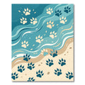 Coastal Blue Paw Print Wave Rug