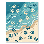Coastal Blue Paw Print Wave Rug