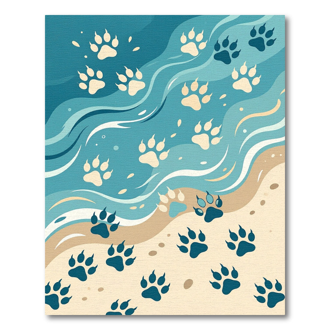 Coastal Blue Paw Print Wave Rug